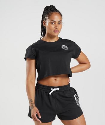 Przycięte Topy Damskie Gymshark Legacy Czarne | PL 2697FDN